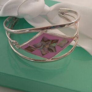 Alpaca Silver + Abalone Floral Child's Bracelet Mexico
